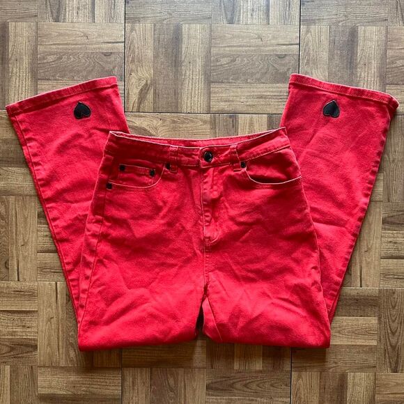 Lazy Oaf Red Heart Denim Kick Flare high waisted trousers - Picture 3 of 5